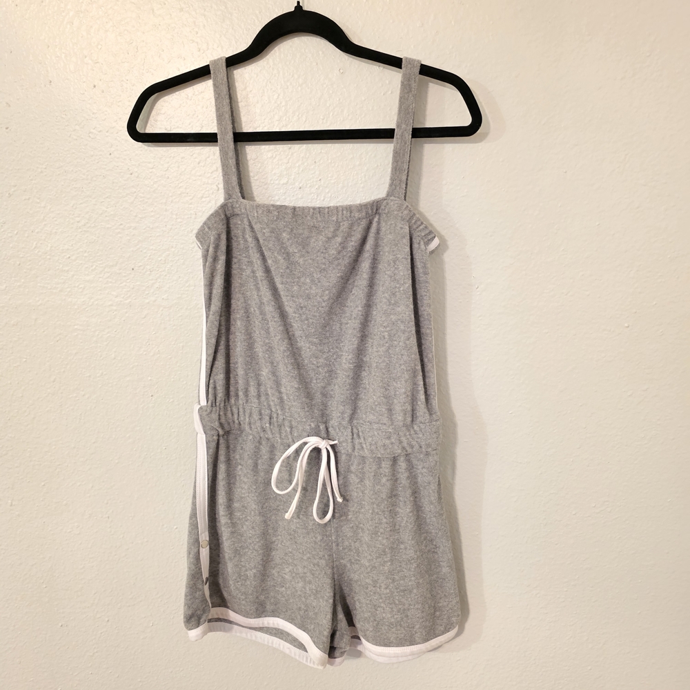 Women's Gray Knit Romper with Drawstring Waist